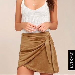 Tan suede wrap mini skirt